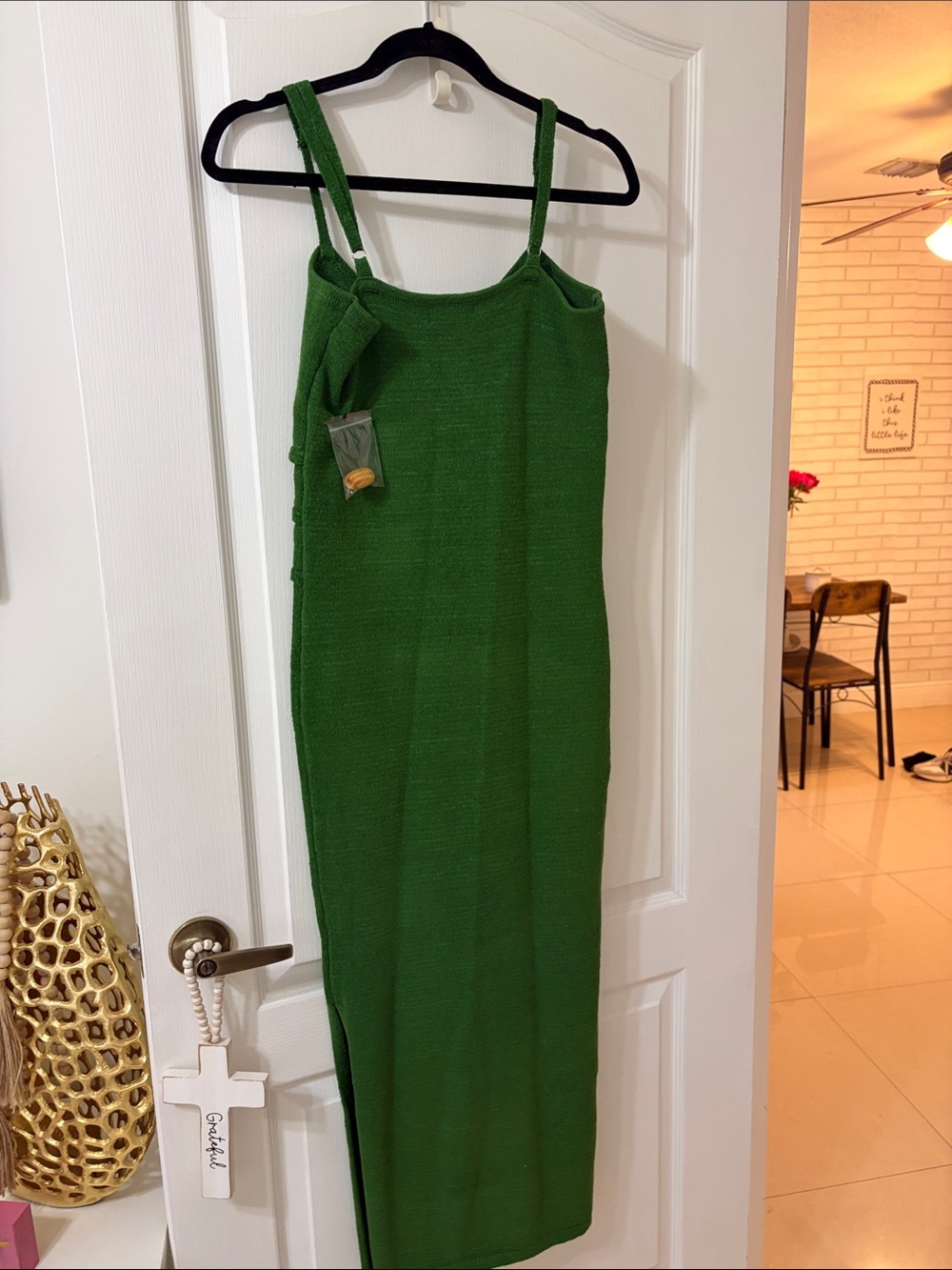Green Knit Midi Dress with Front Wooden Buttons - Picture 3 of 3